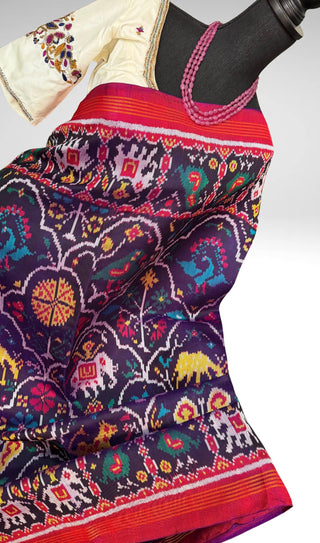 Original PATAN PATOLA Twill Handloom pure silk Patan patola silk saree can be sides   pallu double threaded saree with stitched  blouse