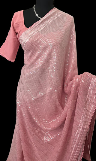 Pink sequin saree online usa