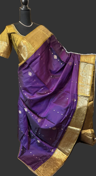 Gold purple soft silk saree easy drape saree for partywear diwali navarathi indian wedding usa online 