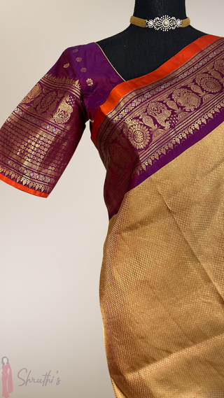 Gold silk saree with stitched blouse ready to ship online usa indian wedding bridal silk telugu wedding