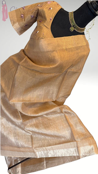 Pure Antique Tissue gold  pure silk saree stitched blouse embroidered  silk ready to wear altered to fit  online USA