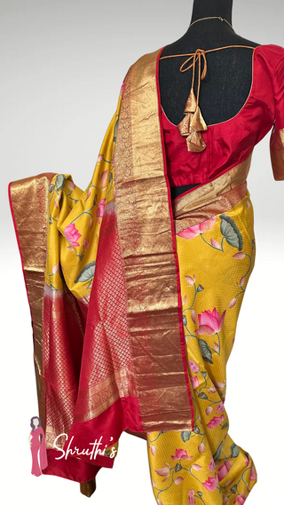 Handcrafted Pichwai print silk saree for festive and bridal wear