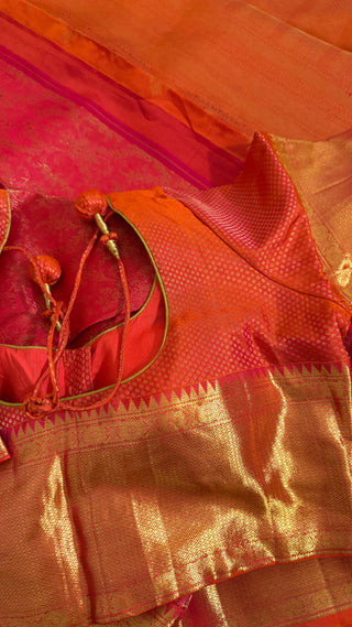 Grand bridal Kanjivaram silk saree paired with embroidered blouse