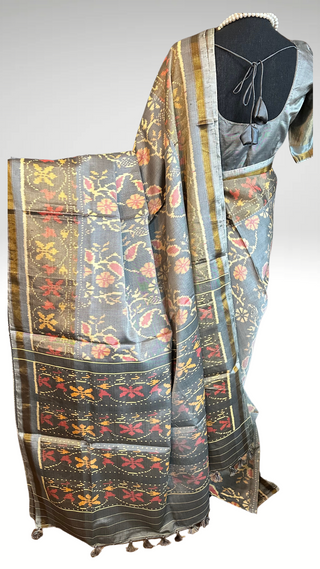 Grey patola sik saree online usa indian partywear silk saree with blouse rajkot patola silk saree grey 