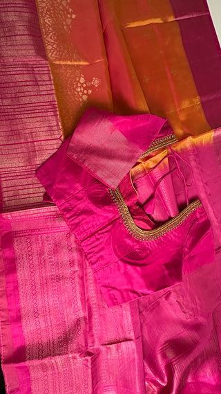 Authentic handcrafted soft silk saree made in India, showcasing vibrant artistry and traditional weaving excellence.