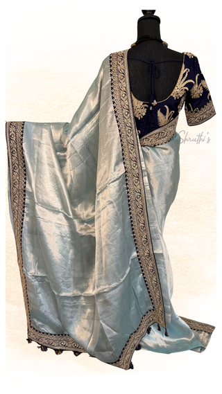 Handloom Banaras tissue silk saree with gold zari work fall pico done