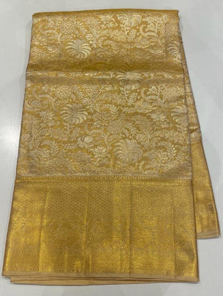 gold kanjivaram silk saree antique zari stitched blouse muhurtham kalyana pattu wear