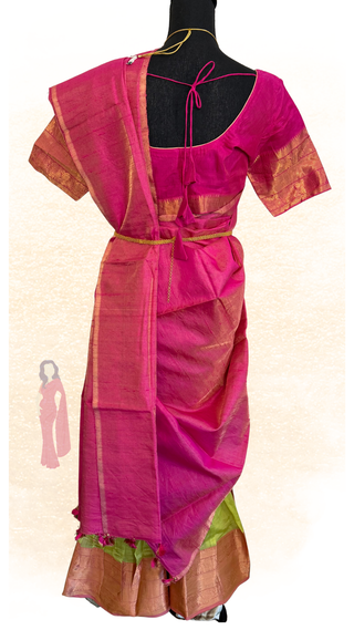 Handloom silk cotton Mangalagiri lehenga with zari border and lined skirt