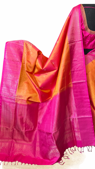 Orange pink Indian bridal silk saree ready to ship