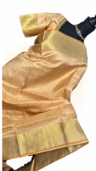 Fine weave beige Kanchi pattu saree with easy drape fabric