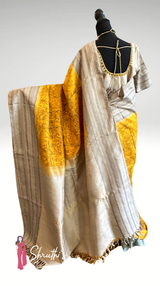 Kalamkari hand-painted pure silk saree with traditional Indian motifs, bridal saree online USA.