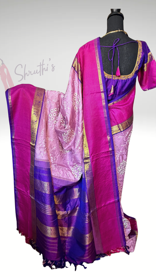 Pure hand embroidered Parsi embroidery  Kanjivaram pastel Embroidered Silk Saree pure silk saree silk finish with stitched blouse Partywear pooja wear ready to ship Saree USA