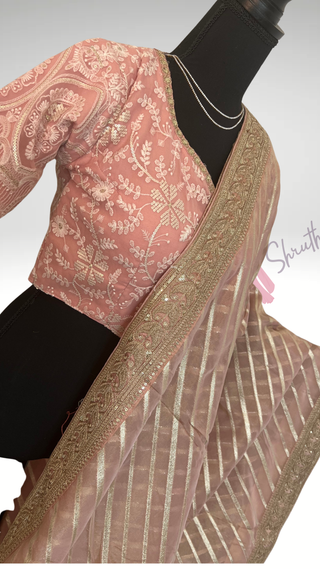 Pastel Organza saree with embroidered blouse stitched  blouse- party wear Organza