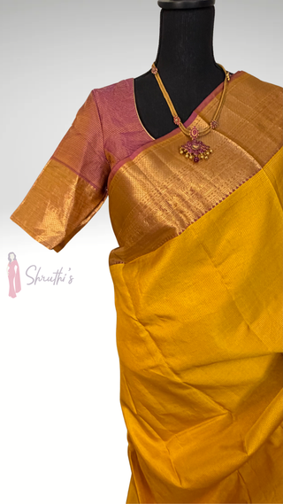 ) Handloom Pure kanchi Yellow fine checks vairaoosi pure zari kanjivaram silk saree blouse and pallu indian wedding silk saree online usa