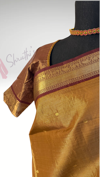 Bridal Vairaoosi Tissue Gold brown kanjivaram silk saree with stitched Indian wedding muhurtam silk bridal blouse online shopping usa Diwali