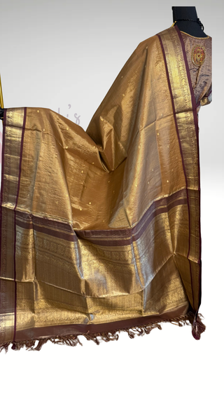 Bridal Vairaoosi Tissue Gold brown kanjivaram silk saree with stitched Indian wedding muhurtam silk bridal blouse online shopping usa Diwali