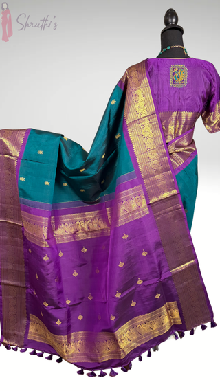 Shade of Teal pure kanchi vintage traditional kanchi pattu saree fine weave kanchi pattu bridal
