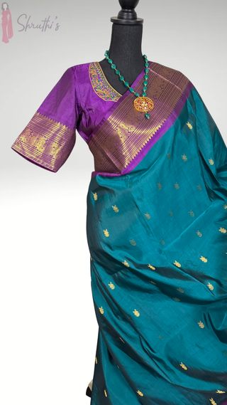 Shade of Teal pure kanchi vintage traditional kanchi pattu saree fine weave kanchi pattu bridal