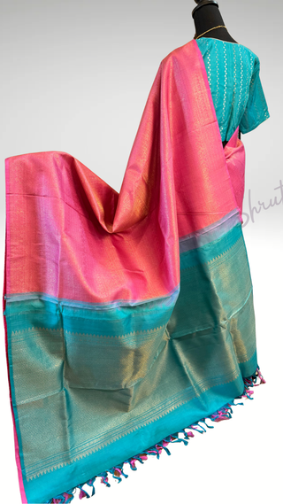 Borderless Handloom silk Pure Purple gold kanchi pattu saree with embroidered blouse