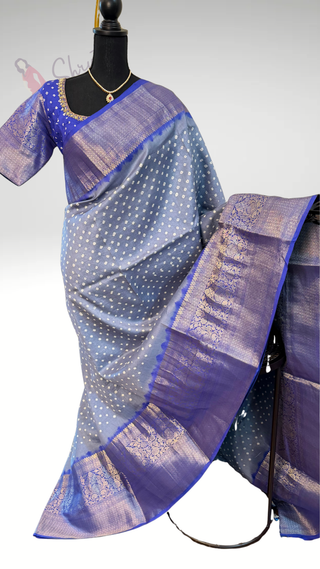 Pure Chinya silk Bandhej Silk Saree pure saree silk finish with stitched blouse Partywear pooja wear ready to ship Saree USA
