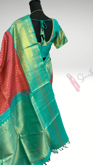 Bridal Vairaoosi butta Pink Teal Green kanjivaram silk saree with stitched Indian wedding muhurtam silk bridal blouse online shopping usa Diwali
