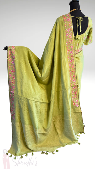 Pure Brocade pastel crepe high Gsm Mysore Soft Silk Saree beautiful embroidered saree Indian Wedding & Bridal Silk Saree ready to ship for bridal silk