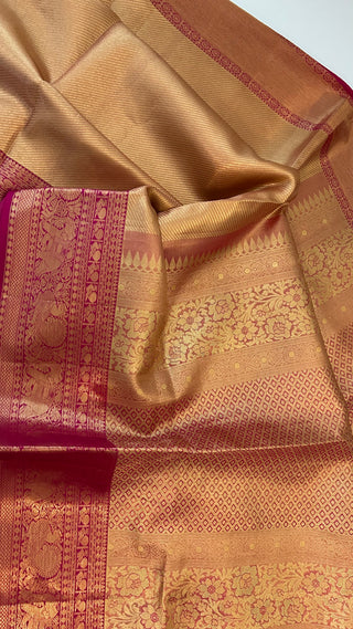 Kalyana pattu wedding gold Handloom Kanjivaram Gold Brocade Pure silk pattumuhurtam saree pure zari Kanjivaram silk saree with prestitched blouse embroidered blouse