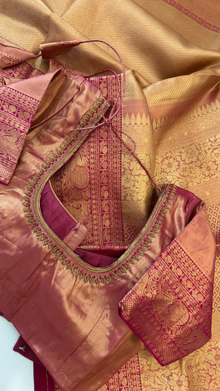 Kalyana pattu wedding gold Handloom Kanjivaram Gold Brocade Pure silk pattumuhurtam saree pure zari Kanjivaram silk saree with prestitched blouse embroidered blouse