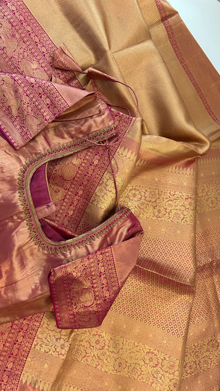 Kalyana pattu wedding gold Handloom Kanjivaram Gold Brocade Pure silk pattumuhurtam saree pure zari Kanjivaram silk saree with prestitched blouse embroidered blouse