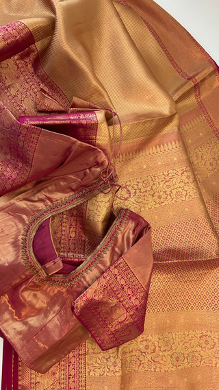Kalyana pattu wedding gold Handloom Kanjivaram Gold Brocade Pure silk pattumuhurtam saree pure zari Kanjivaram silk saree with prestitched blouse embroidered blouse