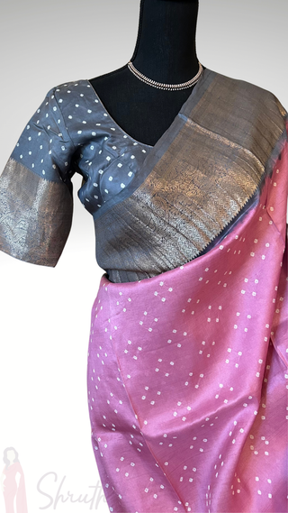 Pure Bandhej Kanjivaram pastel pink Embroidered Silk Saree pure silk saree silk finish with stitched blouse Partywear pooja wear ready to ship Saree USA