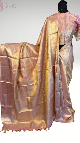 Bridal Pastel Pink tissue kanjivaram silk saree stitched blouse online shopping usa Brocade handloom silk saree