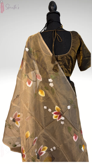 Gold Black tissue pure zari Kota lehenga with stitched blouse hand painted tissue Kota dupatta