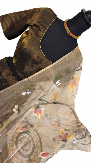 Gold Black tissue pure zari Kota lehenga with stitched blouse hand painted tissue Kota dupatta