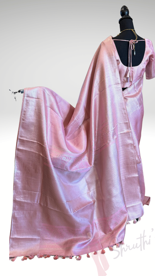 Brocade weave silver zari semi silk one of a kind light weight easy drape saree