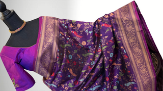 Purple Pure katan Benerasi silk saree with stitched  embroidered blouse online shopping usa
