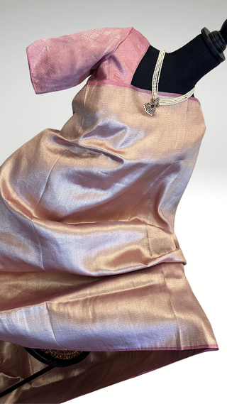 Pastel Pink Benerasi silk saree with stitched  handwoven blouse online shopping usa