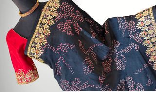 Pure Black Bandhej Gajji Silk Saree pure silk saree silk finish with stitched blouse Partywear pooja wear ready to ship Saree USA