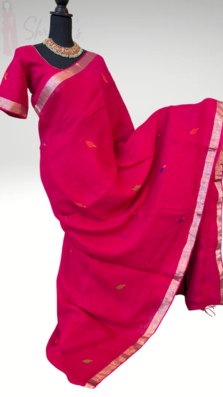 Handloom pure linen saree with Jamdhani  blouse pallu ready to wear blouse ships from Dallas partywear easy drape summer weaves