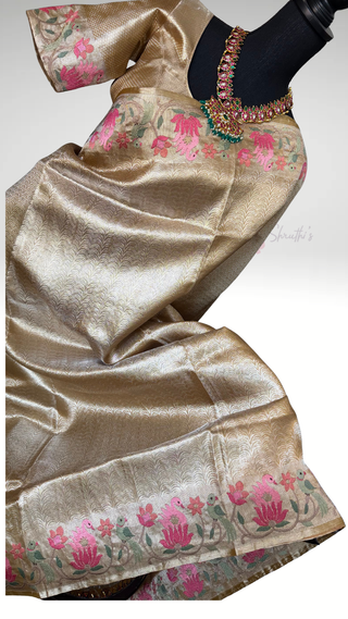 Bridal gold tissue zari silk brocade saree silk pure embroidered silk handwoven