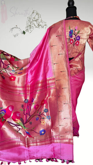 Handloom Pure Lotus  Paithani silk saree online half over design usa paithani sarees usa comes with stitched pure paithani handloom blouse