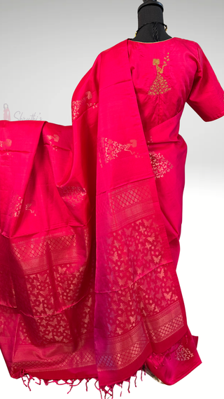 Pure soft silk pink double ply easy drap silk saree online usa soft silk saree usa