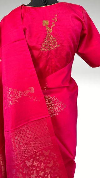 Pure soft silk pink double ply easy drap silk saree online usa soft silk saree usa