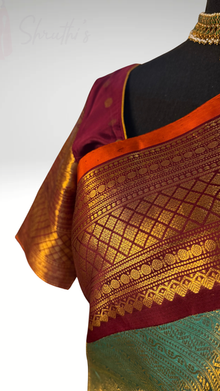 Pure Handloom Brocade Red to Gold Gadwal with stitched blouse silk saree gold zari silk saree
