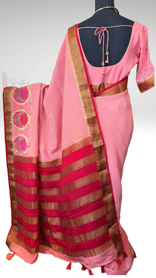 Salmon Pink  Pure crepe high Gsm Mysore Soft Silk Saree beautiful embroidered saree Indian Wedding & Bridal Silk Saree ready to ship for bride