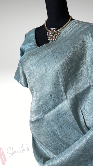 Pastel blue Pure crepe high Gsm Brocade silver zari Mysore Soft Silk Saree beautiful embroidered saree Indian Wedding & Bridal Silk Saree ready to ship for bride