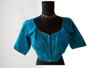 Peacock Blue plain silk blouse stitched blouse online usa silk blouses ready to wear online shopping blouse online