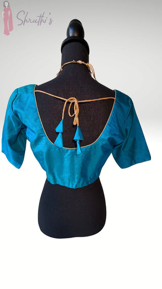 Peacock Blue plain silk blouse stitched blouse online usa silk blouses ready to wear online shopping blouse online