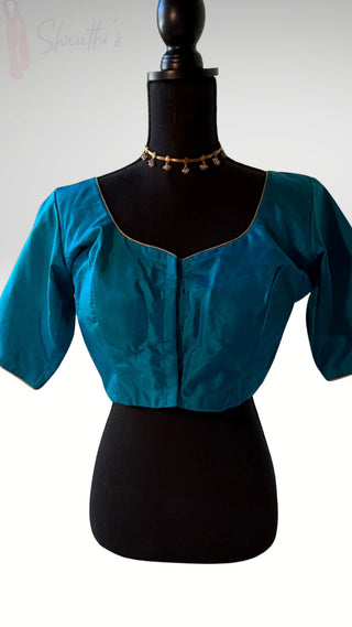 Peacock Blue plain silk blouse stitched blouse online usa silk blouses ready to wear online shopping blouse online