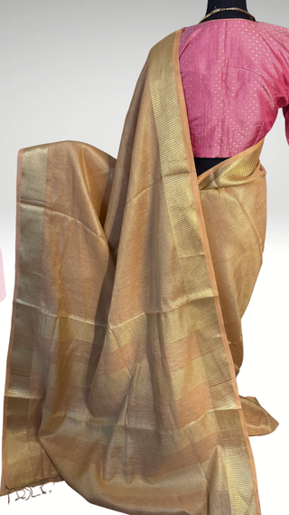 Gold Linen saree zari  mauve kanchi pattu blouse with stitched  blouse online usa sale latest linen lightweight partywear zari borders